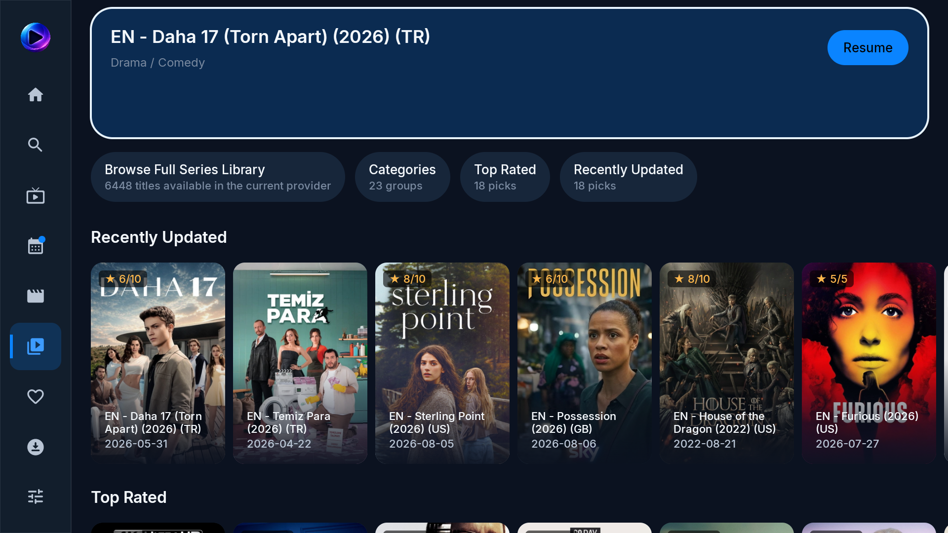 Real CloudStream TV Series screen with navigation and complete poster artwork for recently updated shows