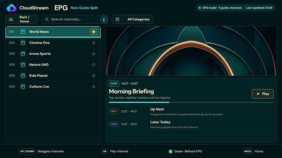 CloudStream programme guide on Smart TV